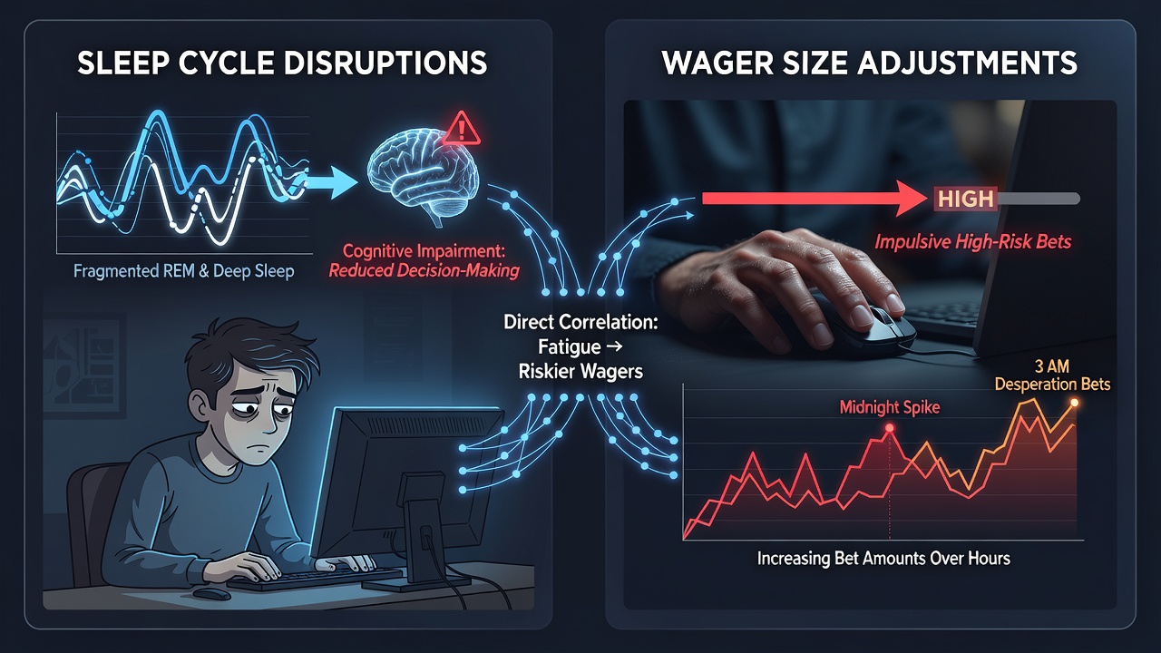 Illustration of nighttime online gaming interface with sleep cycle indicators