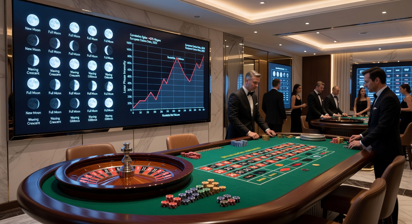Statistical charts and graphs displaying roulette bet distributions aligned with lunar calendar data from European gaming floors