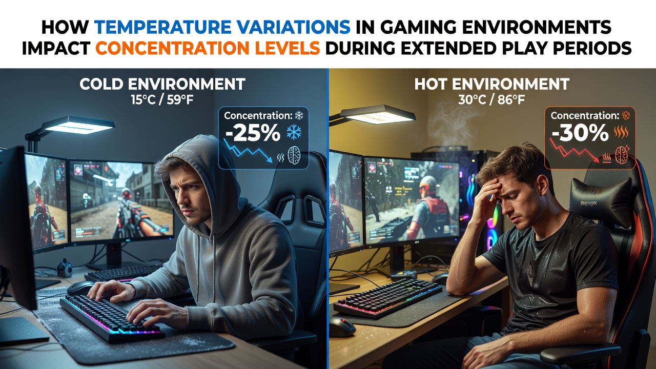 Gaming setup showing temperature control equipment in an esports arena with players focused on monitors