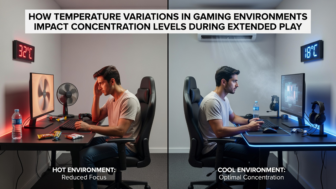 Close-up of player station with environmental sensors monitoring temperature and humidity during a long gaming session