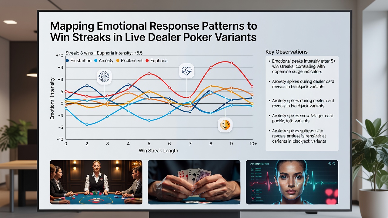 Close-up of live dealer poker interface displaying win streak indicators and player metrics