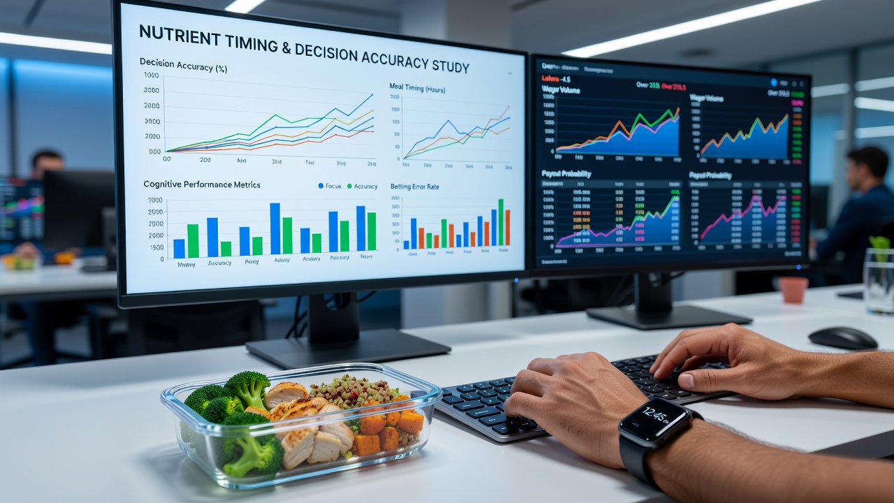 Data visualization showing cognitive performance metrics tied to meal timing in extended focus tasks