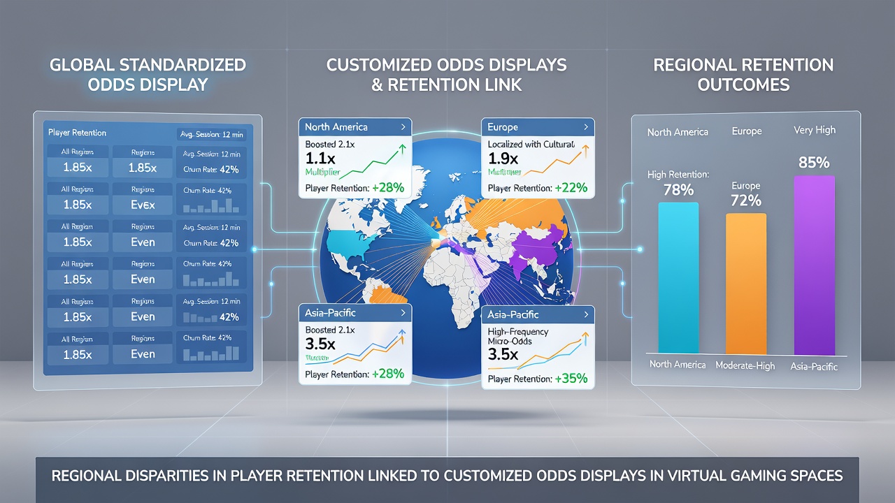 Data visualization comparing player retention rates across regions with varying odds display customizations