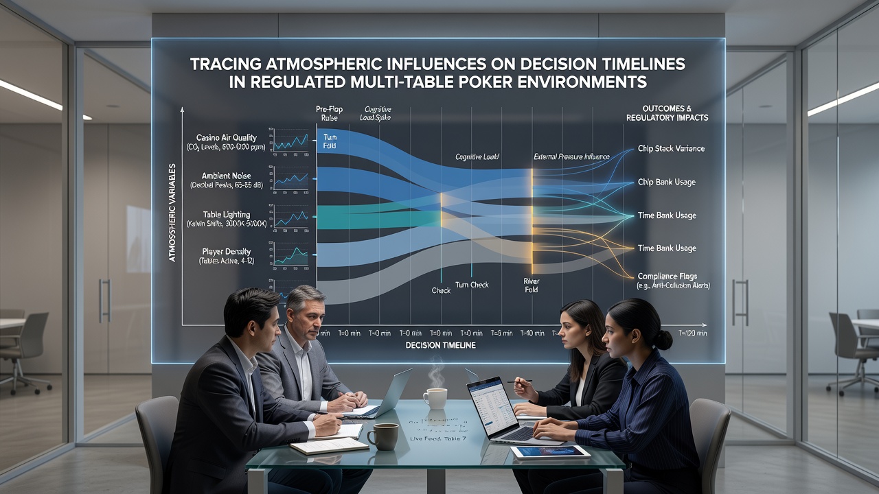 Multi-table poker setup with environmental monitoring equipment